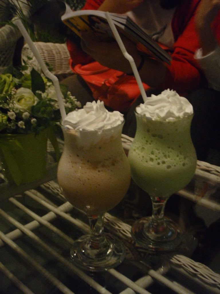drinks at Three To Five Cafe, Tiramisu Coffee and Green Tea Milkshake