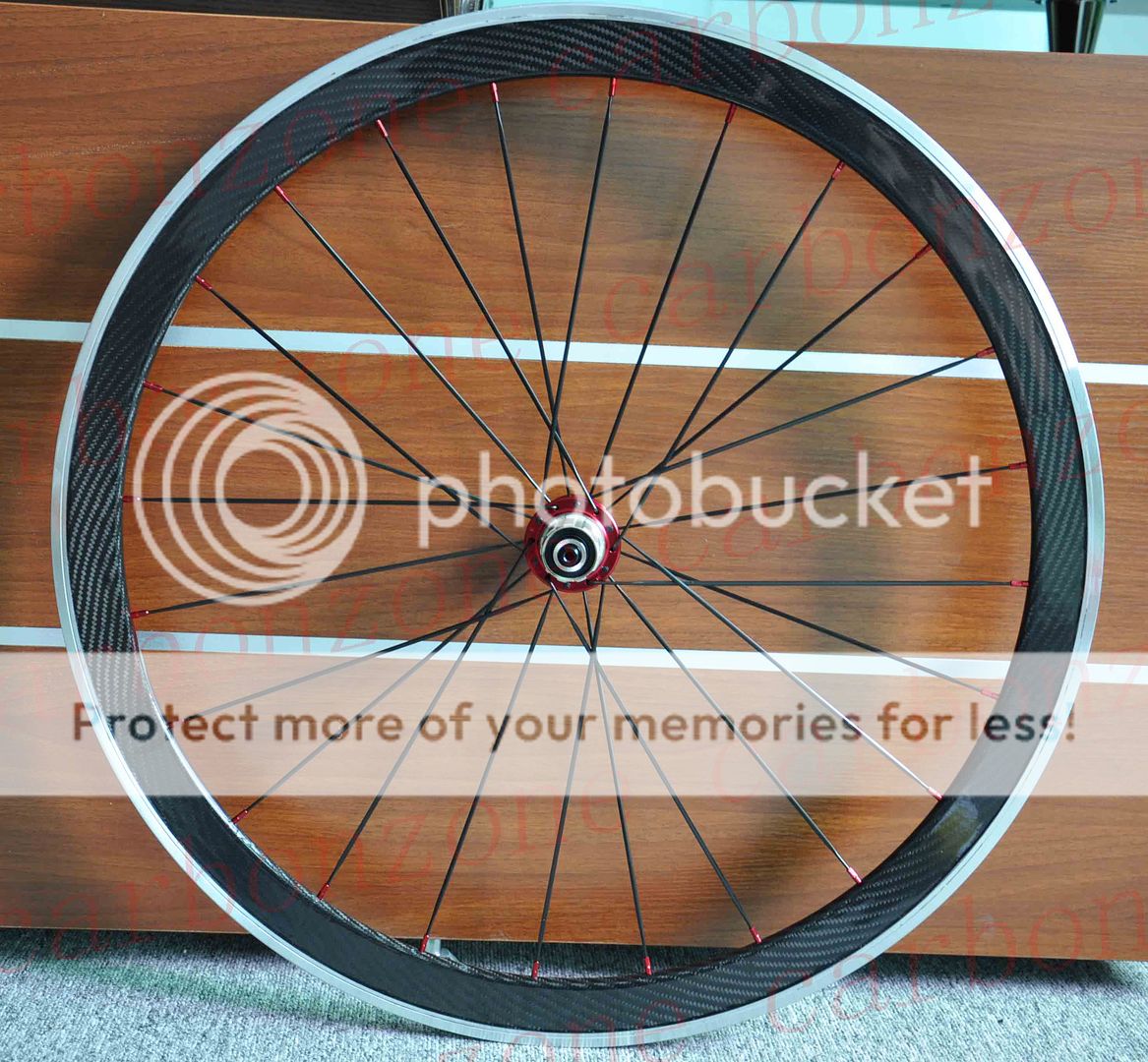 42mm Alloy Carbon Road Bike Clincher Wheels Wheelset Red Hub